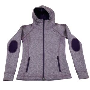 Skhoop Womens Zip Hoodie Purple Heathered Elbow Patch Full Zip Jacket Small